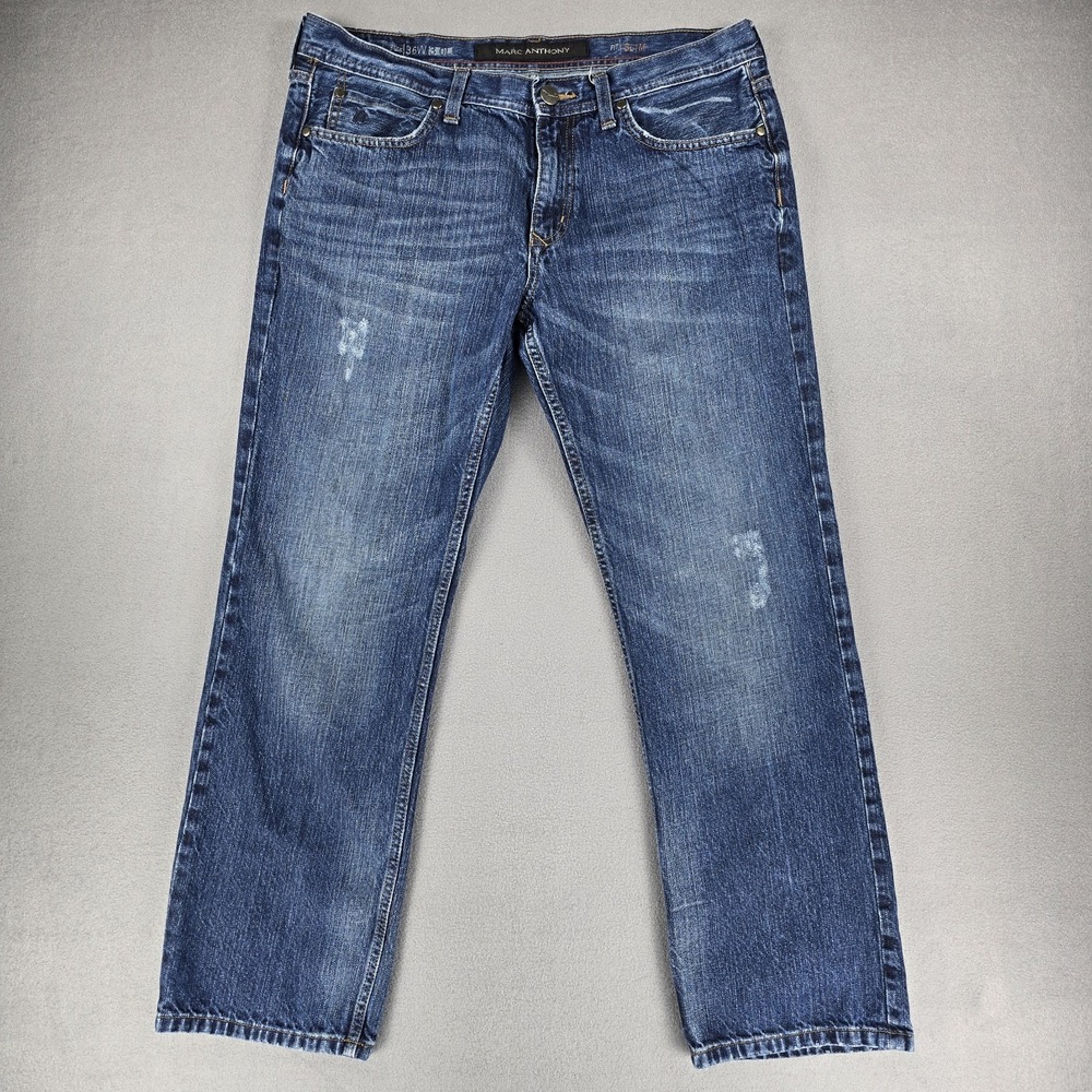 Marc Anthony Jeans Mens 36x30 Slim Fit Blue Distressed Straight Leg‎
